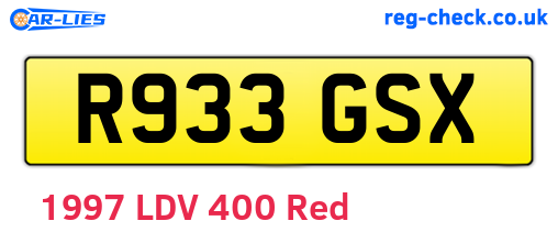 R933GSX are the vehicle registration plates.