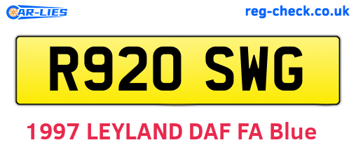 R920SWG are the vehicle registration plates.