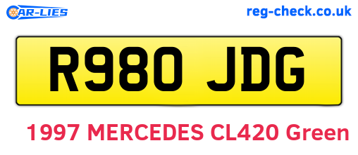R980JDG are the vehicle registration plates.