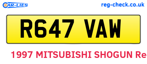R647VAW are the vehicle registration plates.