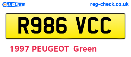 R986VCC are the vehicle registration plates.