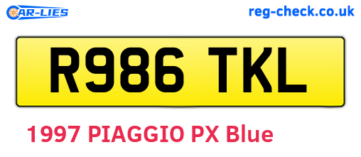 R986TKL are the vehicle registration plates.