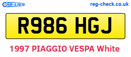 R986HGJ are the vehicle registration plates.