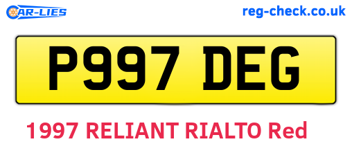 P997DEG are the vehicle registration plates.