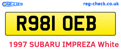 R981OEB are the vehicle registration plates.