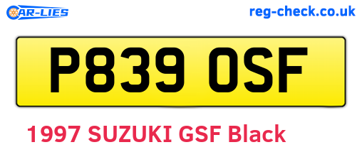 P839OSF are the vehicle registration plates.