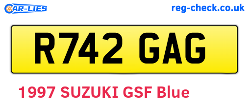 R742GAG are the vehicle registration plates.