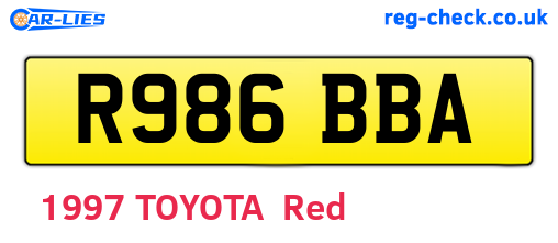 R986BBA are the vehicle registration plates.