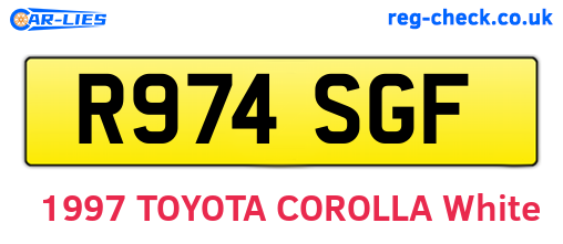 R974SGF are the vehicle registration plates.