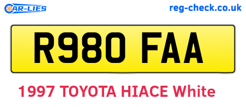 R980FAA are the vehicle registration plates.