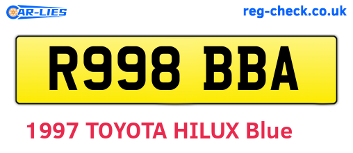 R998BBA are the vehicle registration plates.