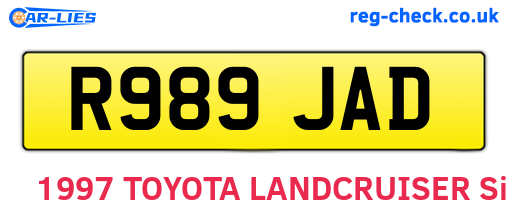 R989JAD are the vehicle registration plates.