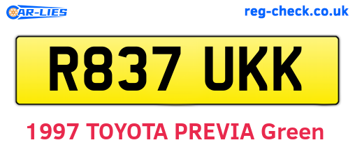 R837UKK are the vehicle registration plates.