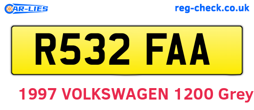 R532FAA are the vehicle registration plates.