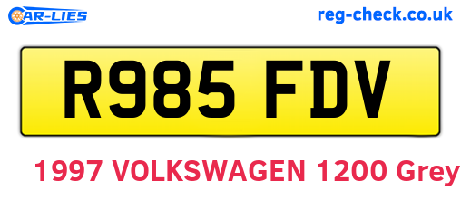 R985FDV are the vehicle registration plates.