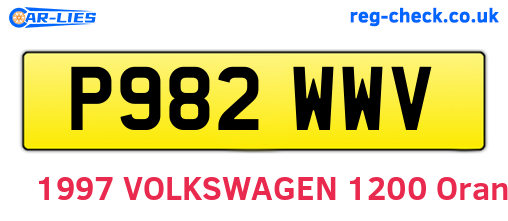 P982WWV are the vehicle registration plates.