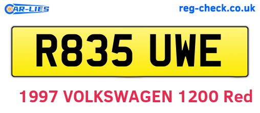 R835UWE are the vehicle registration plates.