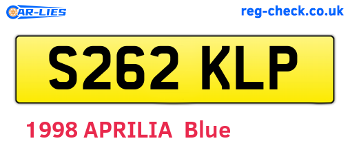 S262KLP are the vehicle registration plates.