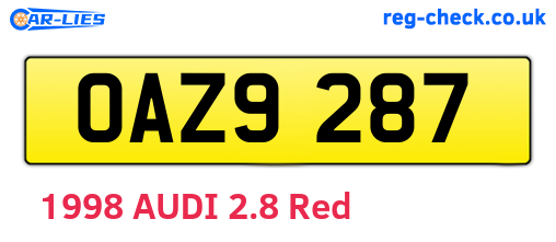OAZ9287 are the vehicle registration plates.