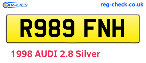 R989FNH are the vehicle registration plates.