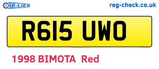 R615UWO are the vehicle registration plates.