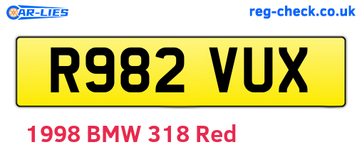 R982VUX are the vehicle registration plates.