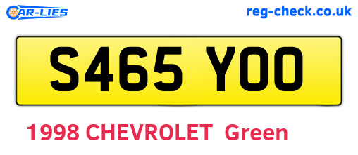 S465YOO are the vehicle registration plates.