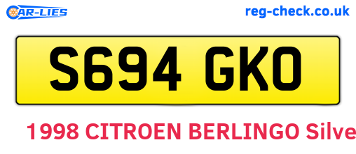 S694GKO are the vehicle registration plates.