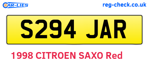 S294JAR are the vehicle registration plates.
