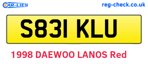 S831KLU are the vehicle registration plates.