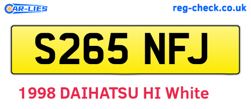 S265NFJ are the vehicle registration plates.