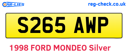 S265AWP are the vehicle registration plates.