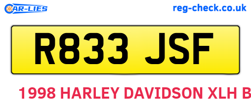 R833JSF are the vehicle registration plates.