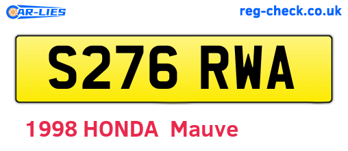 S276RWA are the vehicle registration plates.