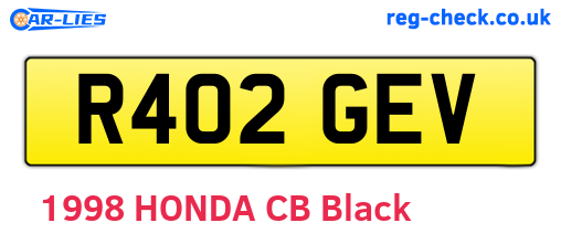 R402GEV are the vehicle registration plates.