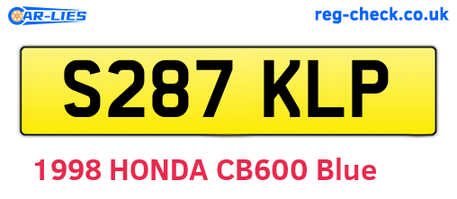 S287KLP are the vehicle registration plates.