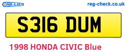 S316DUM are the vehicle registration plates.