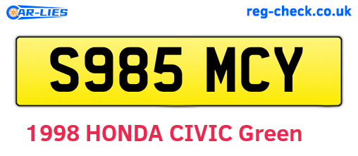 S985MCY are the vehicle registration plates.