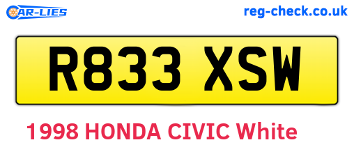 R833XSW are the vehicle registration plates.