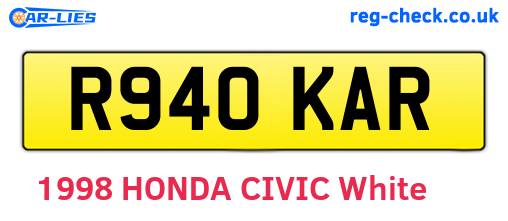 R940KAR are the vehicle registration plates.