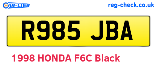 R985JBA are the vehicle registration plates.