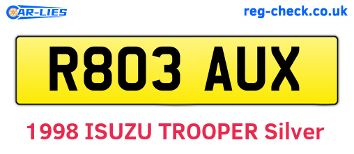 R803AUX are the vehicle registration plates.