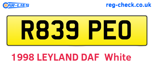 R839PEO are the vehicle registration plates.