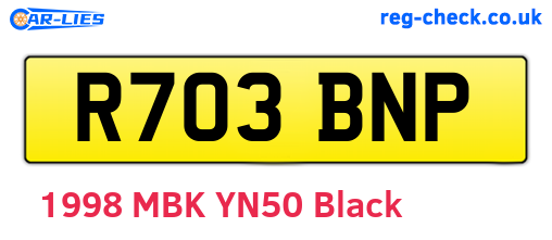 R703BNP are the vehicle registration plates.