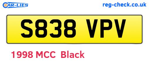 S838VPV are the vehicle registration plates.