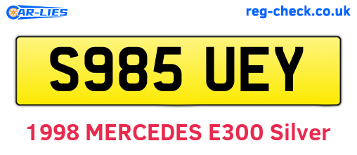 S985UEY are the vehicle registration plates.