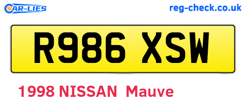 R986XSW are the vehicle registration plates.