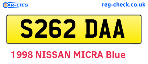 S262DAA are the vehicle registration plates.