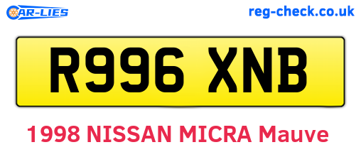R996XNB are the vehicle registration plates.