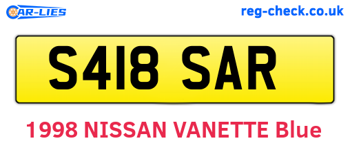 S418SAR are the vehicle registration plates.